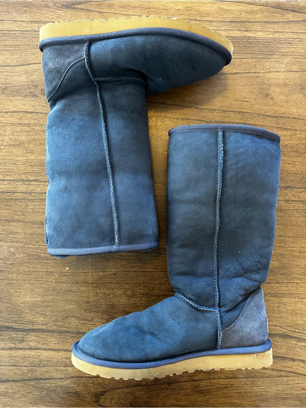 UGG Classic Tall Navy Blue Sheepskin Suede Boots Women Size 9